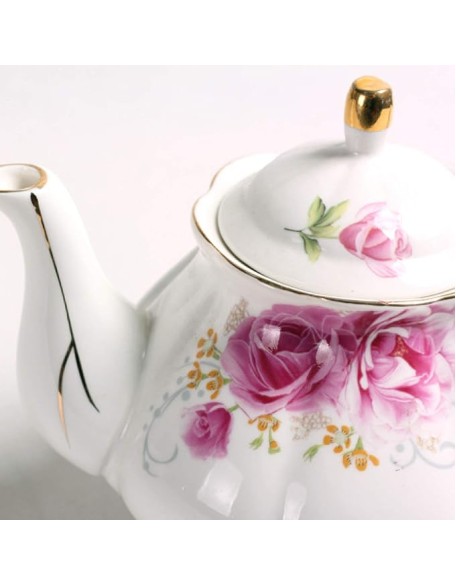 Tea Cup and Saucer Gift Set European Ceramic Tea Sets Coffee Set with Metal Holder Wedding Tea Service (B)
