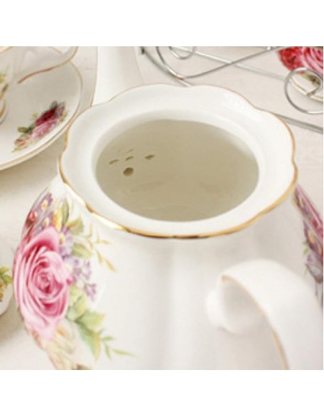 Tea Cup and Saucer Gift Set European Ceramic Tea Sets Coffee Set with Metal Holder Wedding Tea Service (B)
