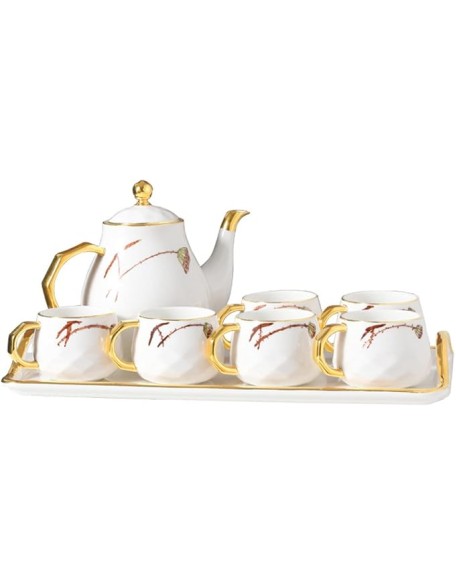 Porcelain Tea Set Tea Cups Sets of 6 Teapot and Cup Set Ceramic Tea Service with Lotus Pattern Gift for Adults Women