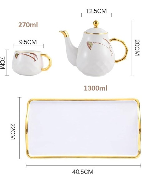 Porcelain Tea Set Tea Cups Sets of 6 Teapot and Cup Set Ceramic Tea Service with Lotus Pattern Gift for Adults Women