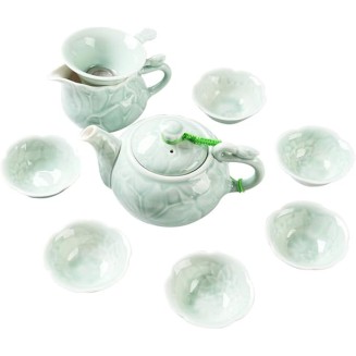 Tea Set, Green Glazed Porcelain Tea Set 10 Small Lotus Mouth Ceramic Tea Cup Tea Set,Tea Set