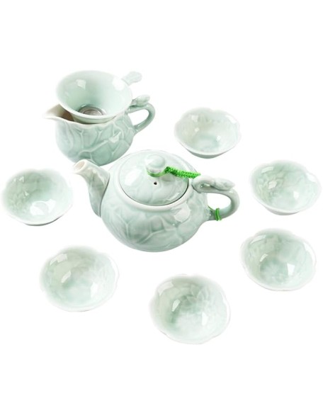 Tea Set, Green Glazed Porcelain Tea Set 10 Small Lotus Mouth Ceramic Tea Cup Tea Set,Tea Set