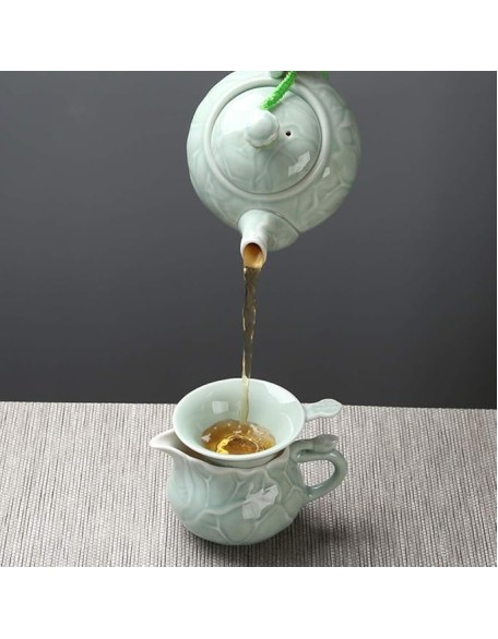 Tea Set, Green Glazed Porcelain Tea Set 10 Small Lotus Mouth Ceramic Tea Cup Tea Set,Tea Set