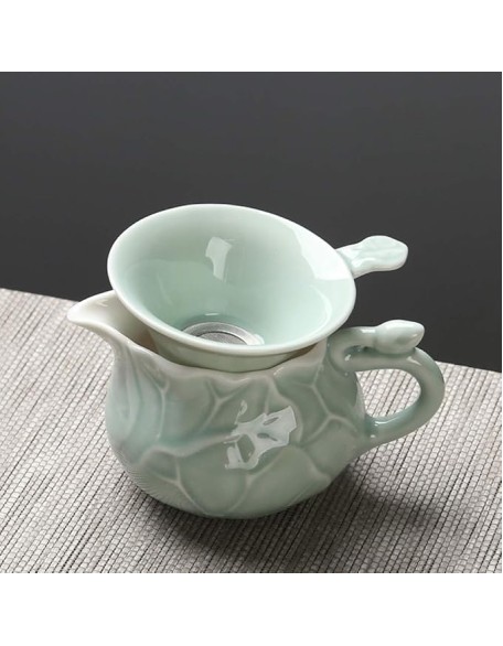 Tea Set, Green Glazed Porcelain Tea Set 10 Small Lotus Mouth Ceramic Tea Cup Tea Set,Tea Set