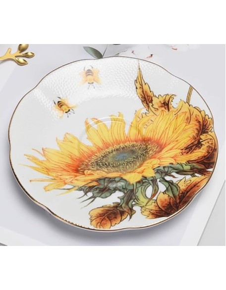 Ceramic Coffee Tea Cup and Saucer Set Yellow Sunflower Flowers Pottery Coffee Mug and Saucer Set Milk Juice Mug Plate Birthday Gift for Office and Home(5)