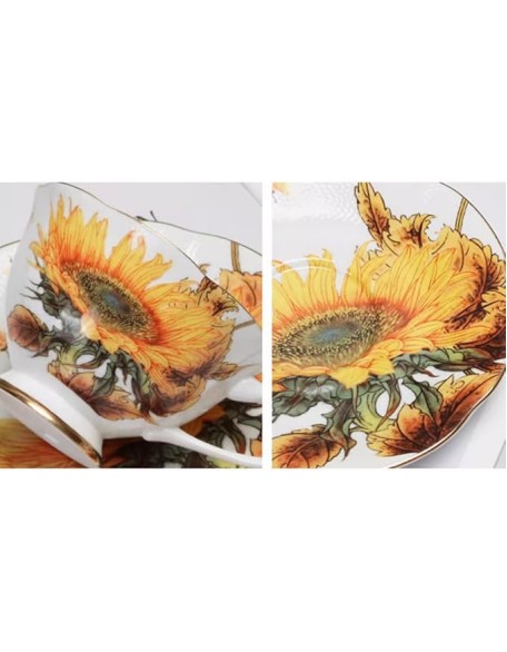 Ceramic Coffee Tea Cup and Saucer Set Yellow Sunflower Flowers Pottery Coffee Mug and Saucer Set Milk Juice Mug Plate Birthday Gift for Office and Home(5)