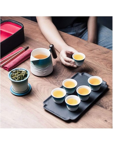 Tea Pot Sets Chinese Traditional Ceramic Tea Sets Portable Travel Tea Set Classic Kungfu Tea Sets with Handle 6 Tea Cups,