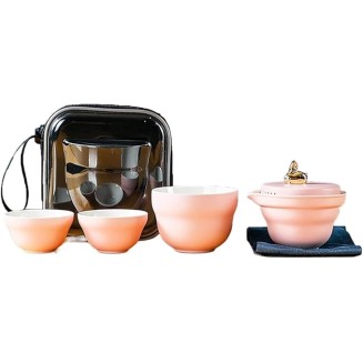 Tea SetChinese Kung Fu Tea Sets Chinese Panda Travel Tea Set Portable Tea Set Japanese Tea Set Portable Tea Cup Portable Bag Ceramic Tea Set for Women,Pink