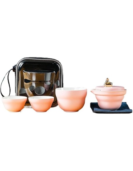 Tea SetChinese Kung Fu Tea Sets Chinese Panda Travel Tea Set Portable Tea Set Japanese Tea Set Portable Tea Cup Portable Bag Ceramic Tea Set for Women,Pink