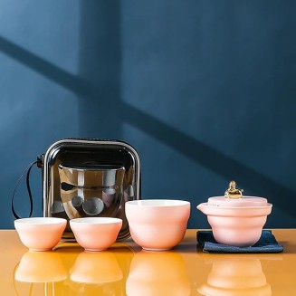 Tea SetChinese Kung Fu Tea Sets Chinese Panda Travel Tea Set Portable Tea Set Japanese Tea Set Portable Tea Cup Portable Bag Ceramic Tea Set for Women,Pink