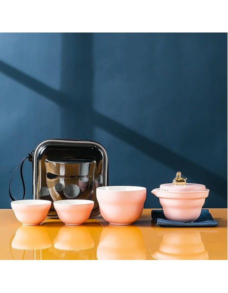 Tea SetChinese Kung Fu Tea Sets Chinese Panda Travel Tea Set Portable Tea Set Japanese Tea Set Portable Tea Cup Portable Bag Ceramic Tea Set for Women,Pink