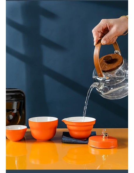 Tea SetChinese Kung Fu Tea Sets Chinese Panda Travel Tea Set Portable Tea Set Japanese Tea Set Portable Tea Cup Portable Bag Ceramic Tea Set for Women,Pink