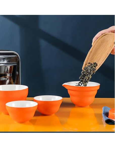 Tea SetChinese Kung Fu Tea Sets Chinese Panda Travel Tea Set Portable Tea Set Japanese Tea Set Portable Tea Cup Portable Bag Ceramic Tea Set for Women,Pink