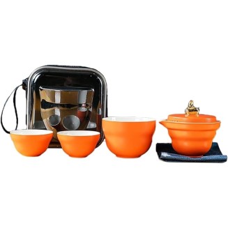 Tea SetChinese Kung Fu Tea Sets Chinese Panda Travel Tea Set Portable Tea Set Japanese Tea Set Portable Tea Cup Portable Bag Ceramic Tea Set for Women,Orange
