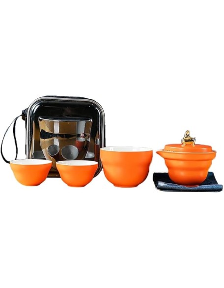 Tea SetChinese Kung Fu Tea Sets Chinese Panda Travel Tea Set Portable Tea Set Japanese Tea Set Portable Tea Cup Portable Bag Ceramic Tea Set for Women,Orange