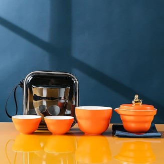 Tea SetChinese Kung Fu Tea Sets Chinese Panda Travel Tea Set Portable Tea Set Japanese Tea Set Portable Tea Cup Portable Bag Ceramic Tea Set for Women,Orange