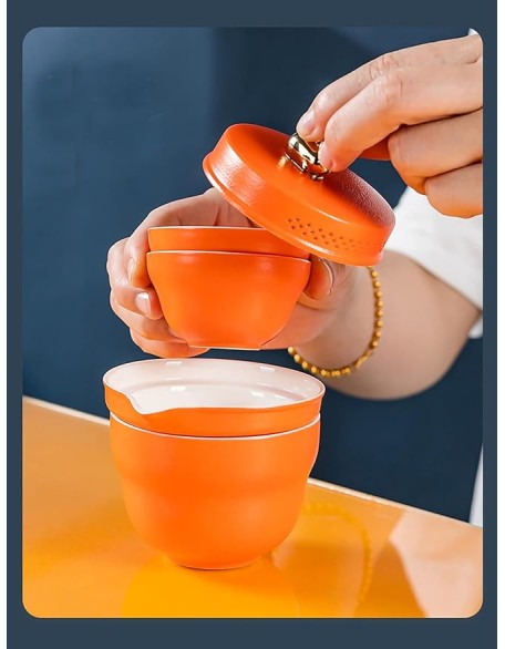 Tea SetChinese Kung Fu Tea Sets Chinese Panda Travel Tea Set Portable Tea Set Japanese Tea Set Portable Tea Cup Portable Bag Ceramic Tea Set for Women,Orange