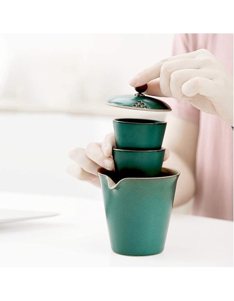 Tea Set Coffee Cup Set Tea Cup Set Chinese Tea Set Portable Teapot Ceramic Tea Pot 2 Tea Cup Suitable for Travel Teapot Set Teacup Set (OneColor 4Pcs)