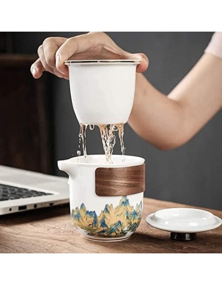 Tea Set Ceramic Tea Set Travel Tea Set Portable Chinese Tea Set Teapot 3 Teacups Tea Canister for Outdoor Picnic Camping Business Hotel