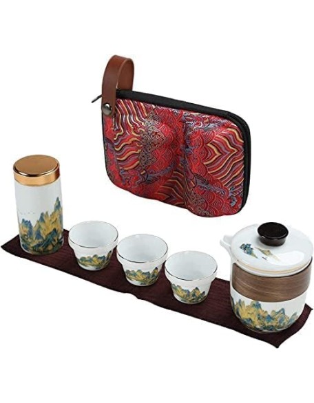 Tea Set Ceramic Tea Set Travel Tea Set Portable Chinese Tea Set Teapot 3 Teacups Tea Canister for Outdoor Picnic Camping Business Hotel
