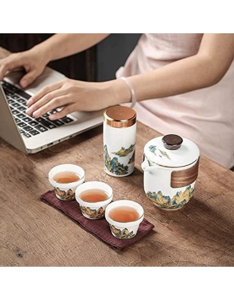 Tea Set Ceramic Tea Set Travel Tea Set Portable Chinese Tea Set Teapot 3 Teacups Tea Canister for Outdoor Picnic Camping Business Hotel