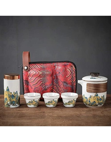 Tea Set Ceramic Tea Set Travel Tea Set Portable Chinese Tea Set Teapot 3 Teacups Tea Canister for Outdoor Picnic Camping Business Hotel