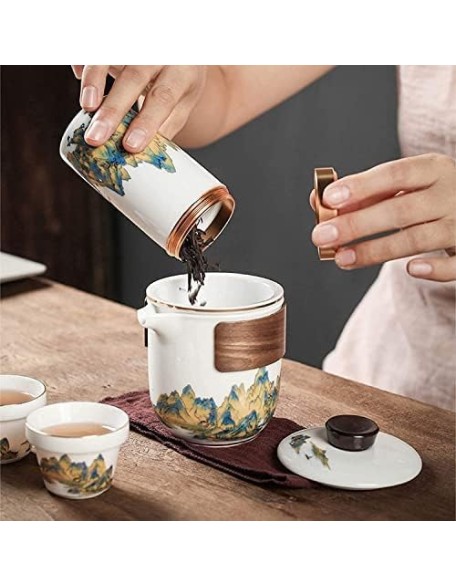 Tea Set Ceramic Tea Set Travel Tea Set Portable Chinese Tea Set Teapot 3 Teacups Tea Canister for Outdoor Picnic Camping Business Hotel