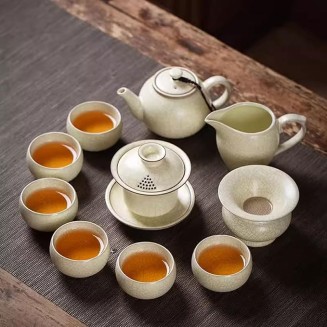 Tea Set Tea Set Tea Set Tea Cup setLight Luxury Ru Kiln Kung Fu Tea Set Household Ceramic Teapot Gift Box Set