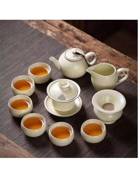 Tea Set Tea Set Tea Set Tea Cup setLight Luxury Ru Kiln Kung Fu Tea Set Household Ceramic Teapot Gift Box Set