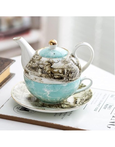 Ceramic Portable Creative Tea Set an Style One Teapot and One Cup Set Simple Household Flower Tea Cup Set Office Tea Set