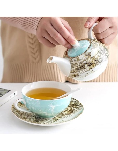 Ceramic Portable Creative Tea Set an Style One Teapot and One Cup Set Simple Household Flower Tea Cup Set Office Tea Set