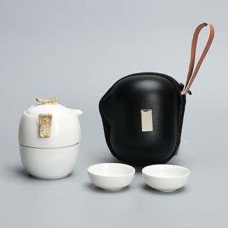 Chinese Kung Fu Tea Set White Porcelain Ceramic TeapotJapanese Household Tea Cup Portable Outdoor Travel Gaiwan (Color : White, Size : ONE Size)