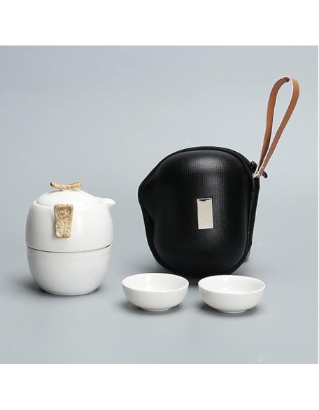 Chinese Kung Fu Tea Set White Porcelain Ceramic TeapotJapanese Household Tea Cup Portable Outdoor Travel Gaiwan (Color : White, Size : ONE Size)