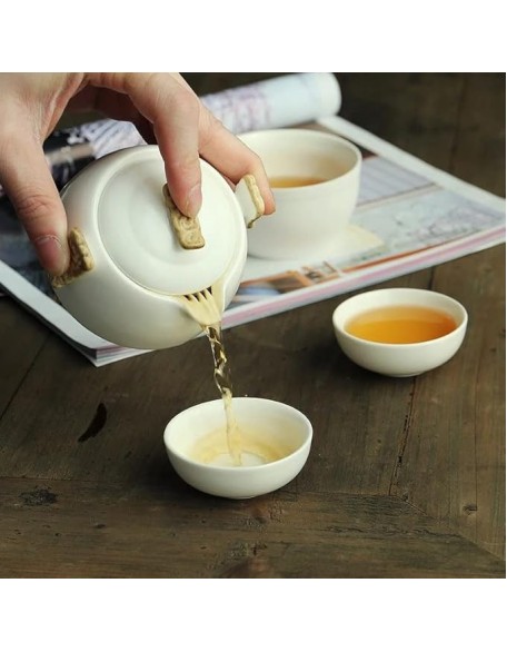 Chinese Kung Fu Tea Set White Porcelain Ceramic TeapotJapanese Household Tea Cup Portable Outdoor Travel Gaiwan (Color : White, Size : ONE Size)