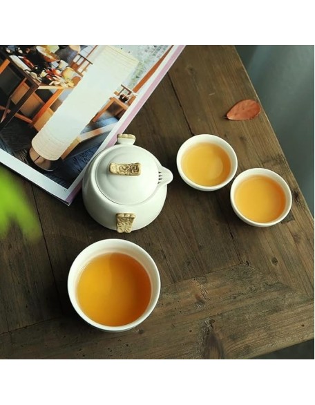 Chinese Kung Fu Tea Set White Porcelain Ceramic TeapotJapanese Household Tea Cup Portable Outdoor Travel Gaiwan (Color : White, Size : ONE Size)
