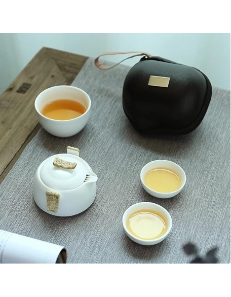 Chinese Kung Fu Tea Set White Porcelain Ceramic TeapotJapanese Household Tea Cup Portable Outdoor Travel Gaiwan (Color : White, Size : ONE Size)