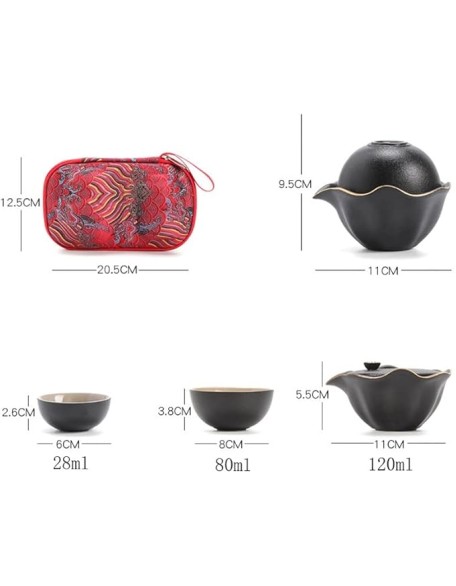 Portable Tea Set Include 1 Teapot 3 Teacups 1Can Beautiful and Easy Teapot Kettle,Chinese Travel Ceramic Portable Teaset Gaiwan (Color : Black) (Red)
