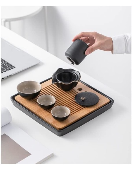 Portable Tea Set Include 1 Teapot 3 Teacups 1Can Beautiful and Easy Teapot Kettle,Chinese Travel Ceramic Portable Teaset Gaiwan (Color : Black) (Red)