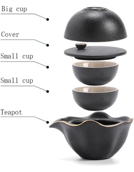 Portable Tea Set Include 1 Teapot 3 Teacups 1Can Beautiful and Easy Teapot Kettle,Chinese Travel Ceramic Portable Teaset Gaiwan (Color : Black) (Red)
