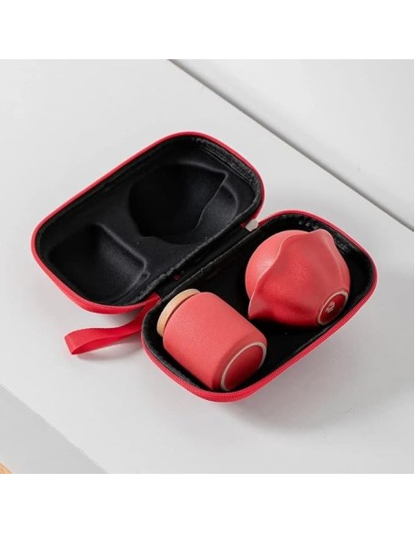 Portable Tea Set Include 1 Teapot 3 Teacups 1Can Beautiful and Easy Teapot Kettle,Chinese Travel Ceramic Portable Teaset Gaiwan (Color : Black) (Red)