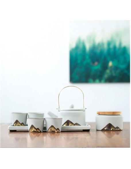 Tea Cup Set Tea Set Teapot Set Teapot Sets Chinese Handmade Healthy Ceramics Teapot with Tea Tray Tea Storage Tank and Tea Jar Tea Cups Coffee Cup Set Tea Pot Set