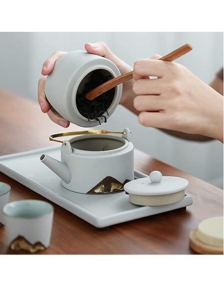 Tea Cup Set Tea Set Teapot Set Teapot Sets Chinese Handmade Healthy Ceramics Teapot with Tea Tray Tea Storage Tank and Tea Jar Tea Cups Coffee Cup Set Tea Pot Set