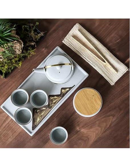 Tea Cup Set Tea Set Teapot Set Teapot Sets Chinese Handmade Healthy Ceramics Teapot with Tea Tray Tea Storage Tank and Tea Jar Tea Cups Coffee Cup Set Tea Pot Set