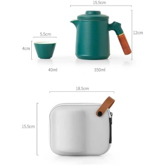 Tea Set, Portable Ceramic Tea Cup Set, Travel Kung Fu Tea Set, Ceramic Teapot Set with Solid Wood Handle, Tea Strainer, Lid and 2 Cups