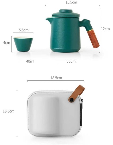 Tea Set, Portable Ceramic Tea Cup Set, Travel Kung Fu Tea Set, Ceramic Teapot Set with Solid Wood Handle, Tea Strainer, Lid and 2 Cups