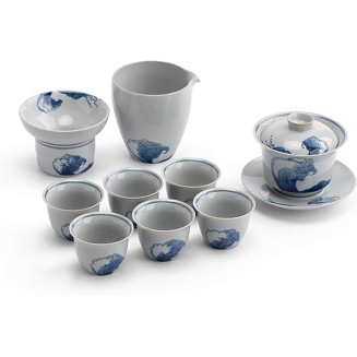 Gongfu Tea Set Ceramic Kungfu Tea Sets of 9 Pcs Including Public Teacup Chinese Tureen 6 Small Tea Cup and Tea Strainer Gift Package