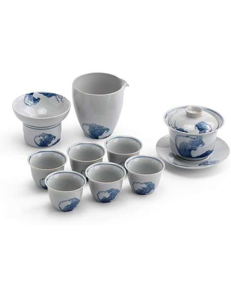 Gongfu Tea Set Ceramic Kungfu Tea Sets of 9 Pcs Including Public Teacup Chinese Tureen 6 Small Tea Cup and Tea Strainer Gift Package
