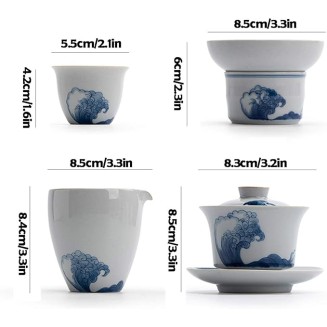 Gongfu Tea Set Ceramic Kungfu Tea Sets of 9 Pcs Including Public Teacup Chinese Tureen 6 Small Tea Cup and Tea Strainer Gift Package