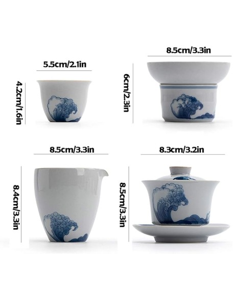 Gongfu Tea Set Ceramic Kungfu Tea Sets of 9 Pcs Including Public Teacup Chinese Tureen 6 Small Tea Cup and Tea Strainer Gift Package