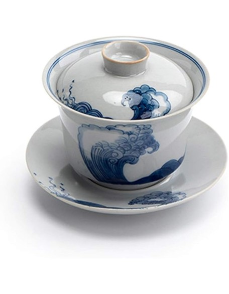 Gongfu Tea Set Ceramic Kungfu Tea Sets of 9 Pcs Including Public Teacup Chinese Tureen 6 Small Tea Cup and Tea Strainer Gift Package